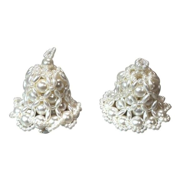 Vintage Handcrafted Pearl Beaded Ornament Bells Holiday Christmas Gift Accent - Picture 1 of 4